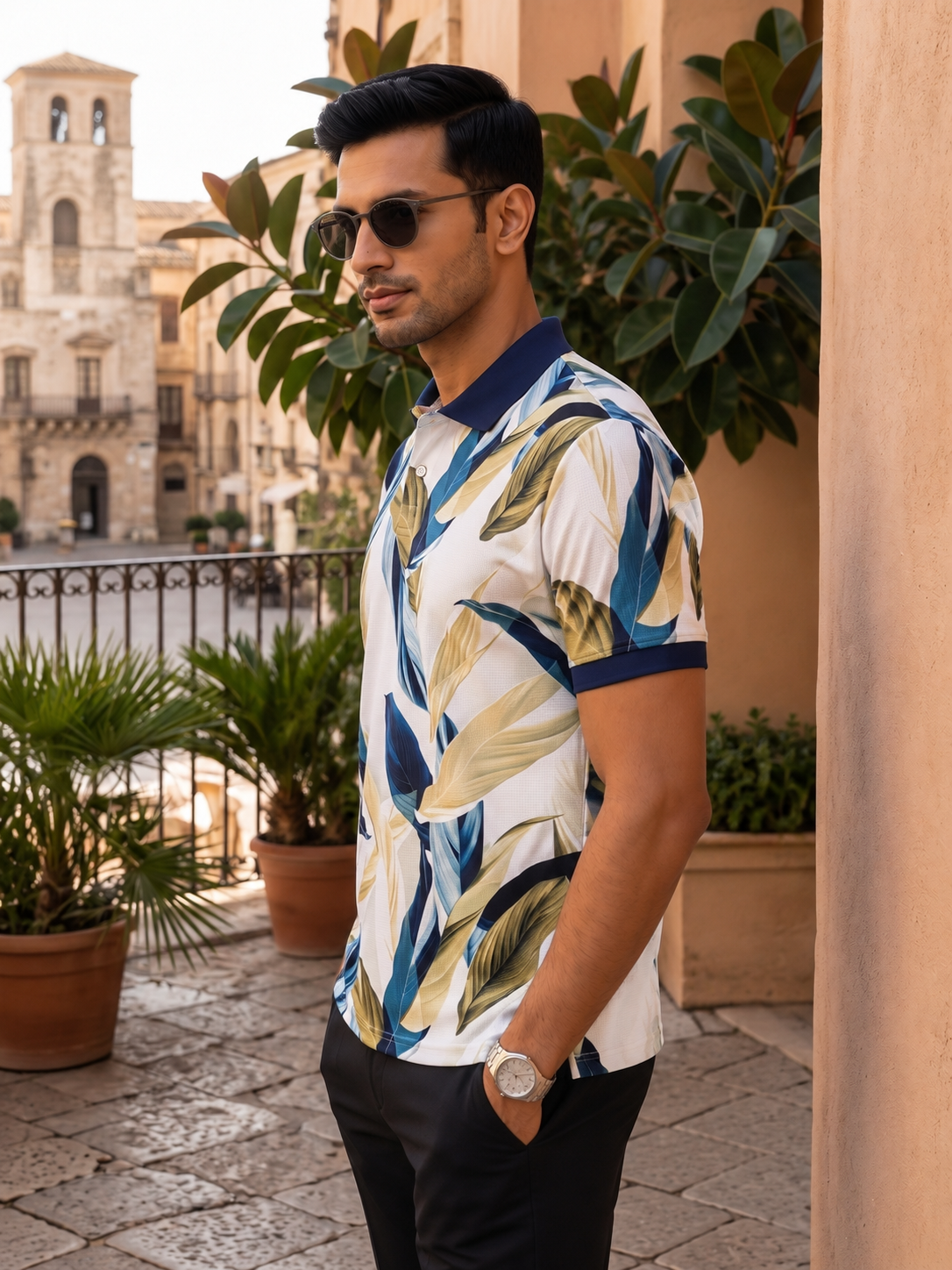 Multicolor Premium Fabric Regular Printed Polo T Shirt For Men