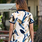 Women Navy Beige Leaf Printed Polo T-Shirt