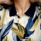 Women Navy Beige Leaf Printed Polo T-Shirt