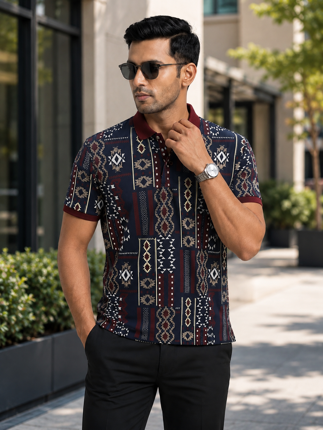 Multicolor Premium Fabric Regular Printed Polo T Shirt For Men