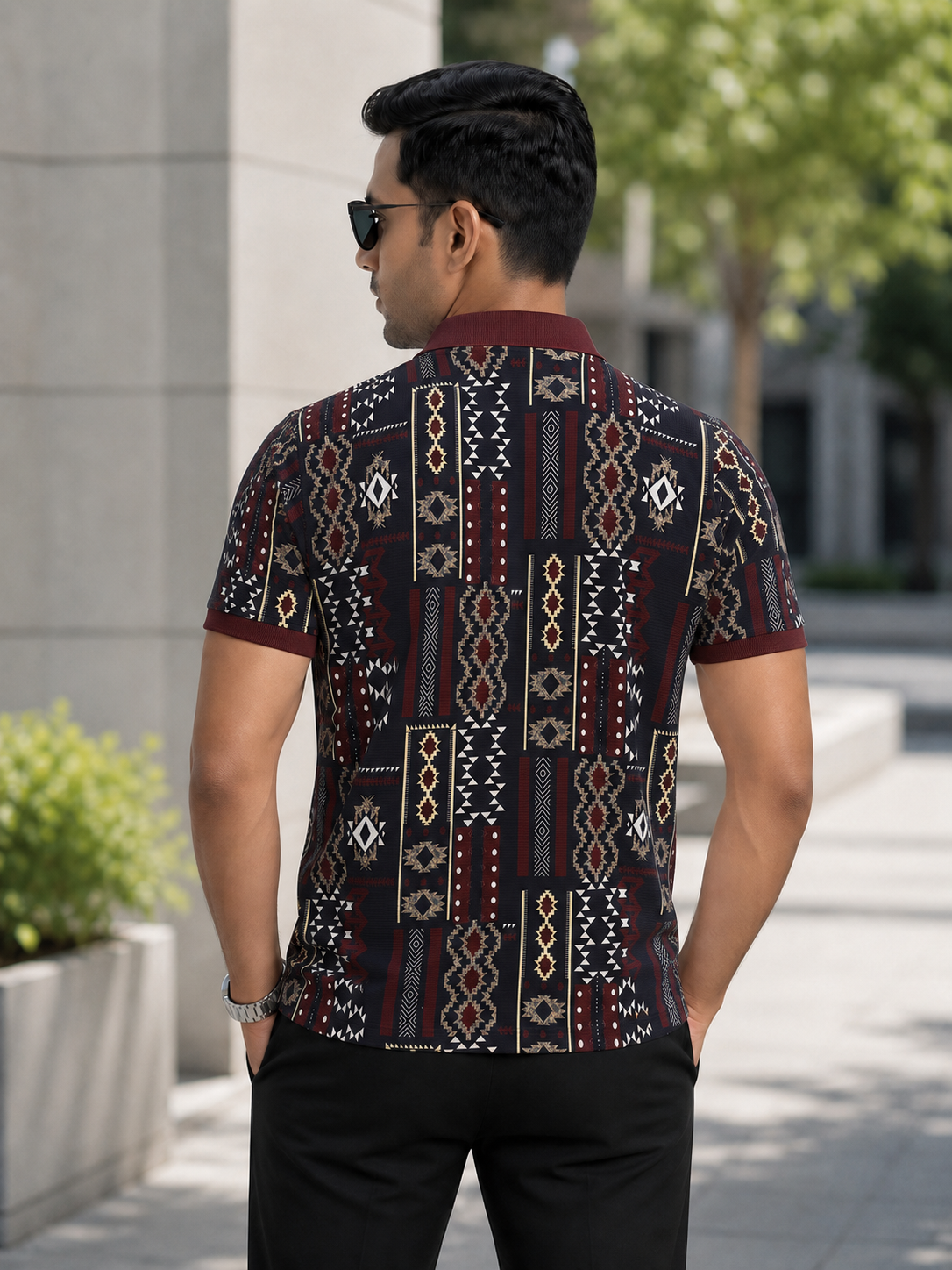 Multicolor Premium Fabric Regular Printed Polo T Shirt For Men