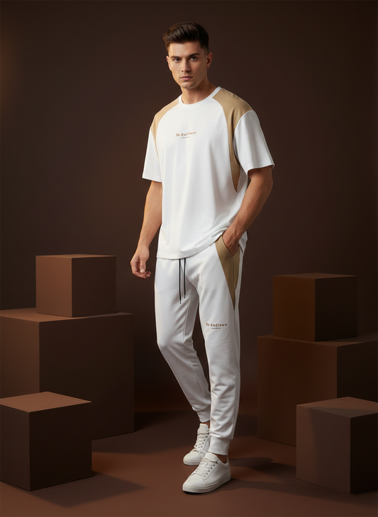 Men’s White & Beige Loungewear Co-Ord Set