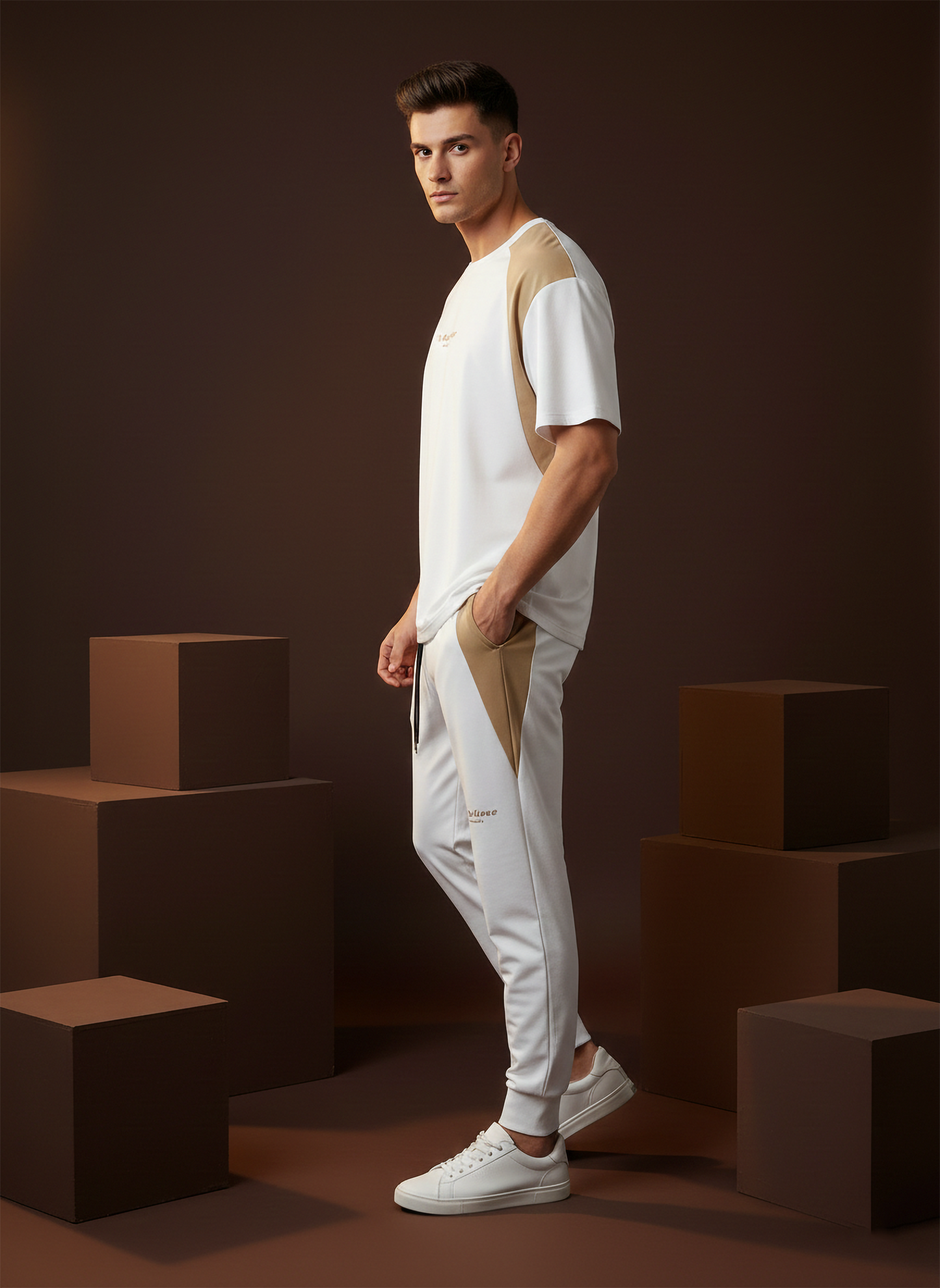 Men’s White & Beige Loungewear Co-Ord Set