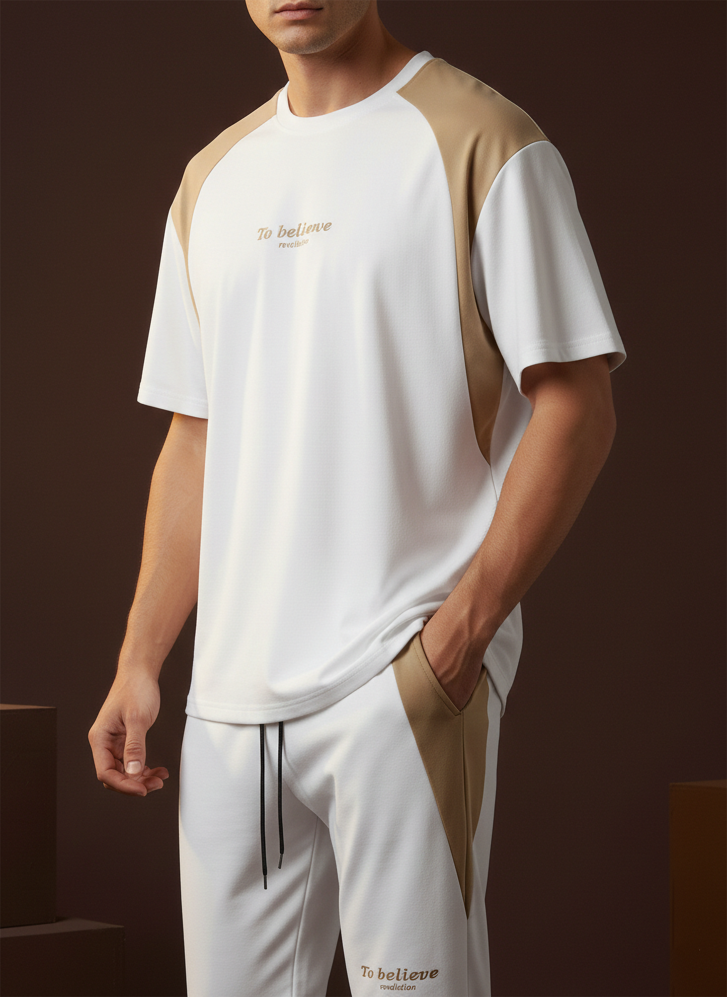 Men’s White & Beige Loungewear Co-Ord Set