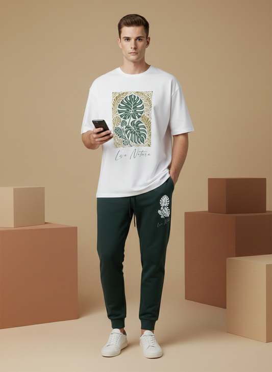 Men’s White & Green Printed Loungewear Co-Ord Set