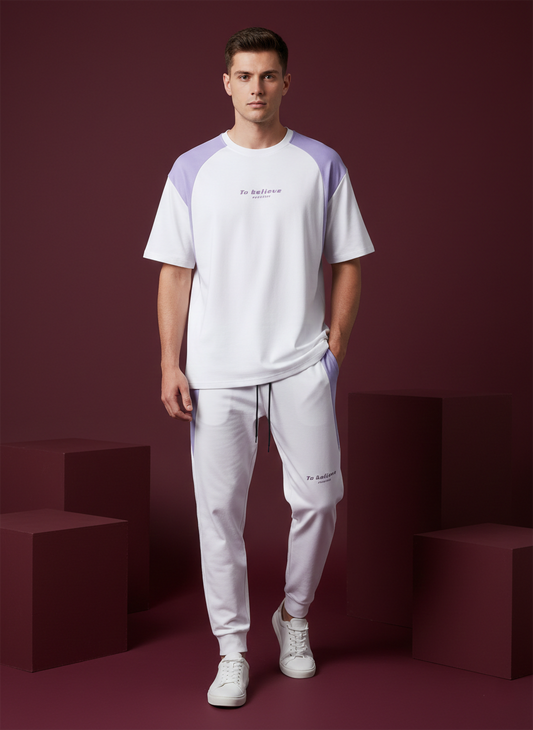 Men’s White & Purple Loungewear Co-Ord Set