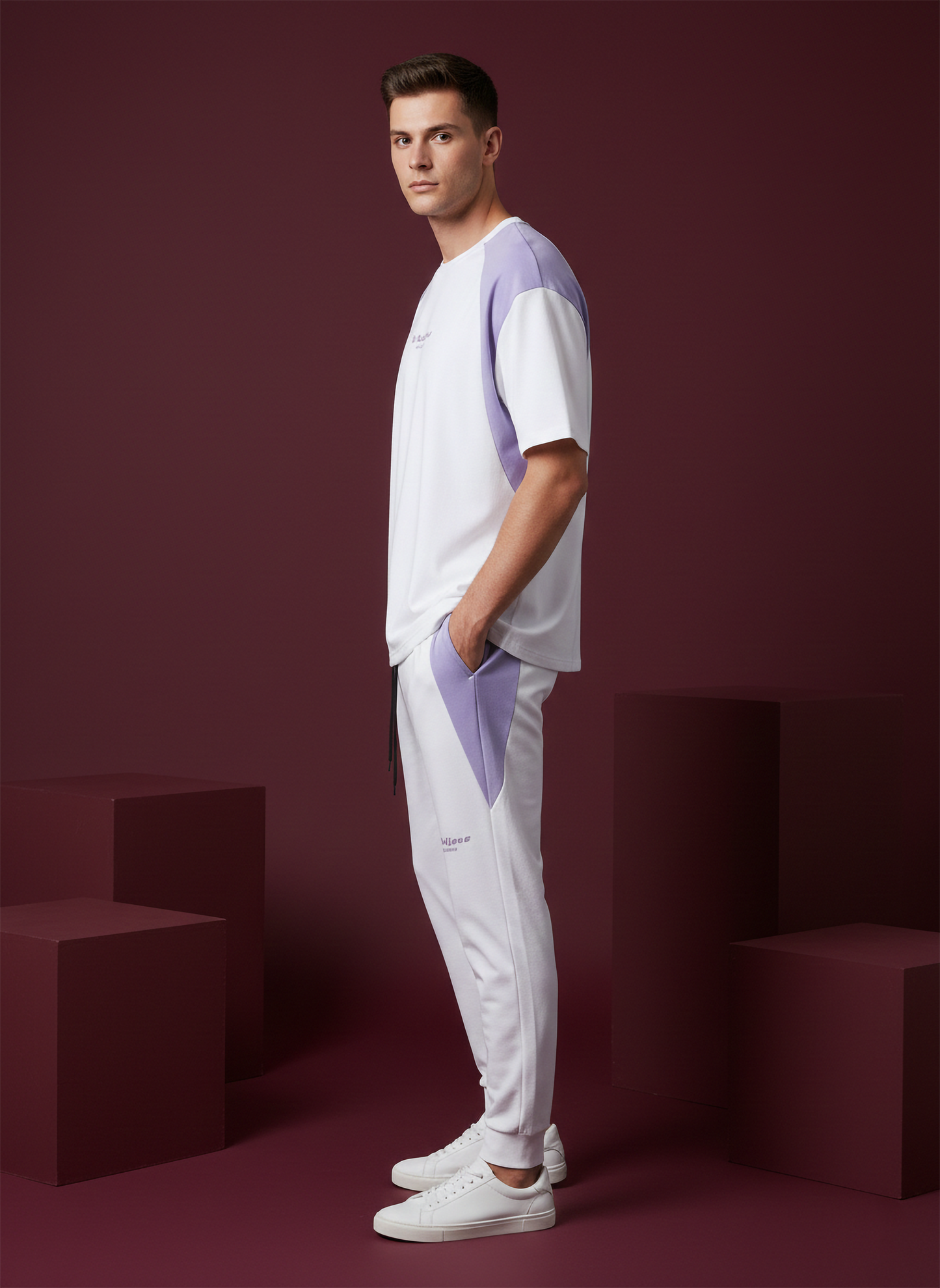 Men’s White & Purple Loungewear Co-Ord Set