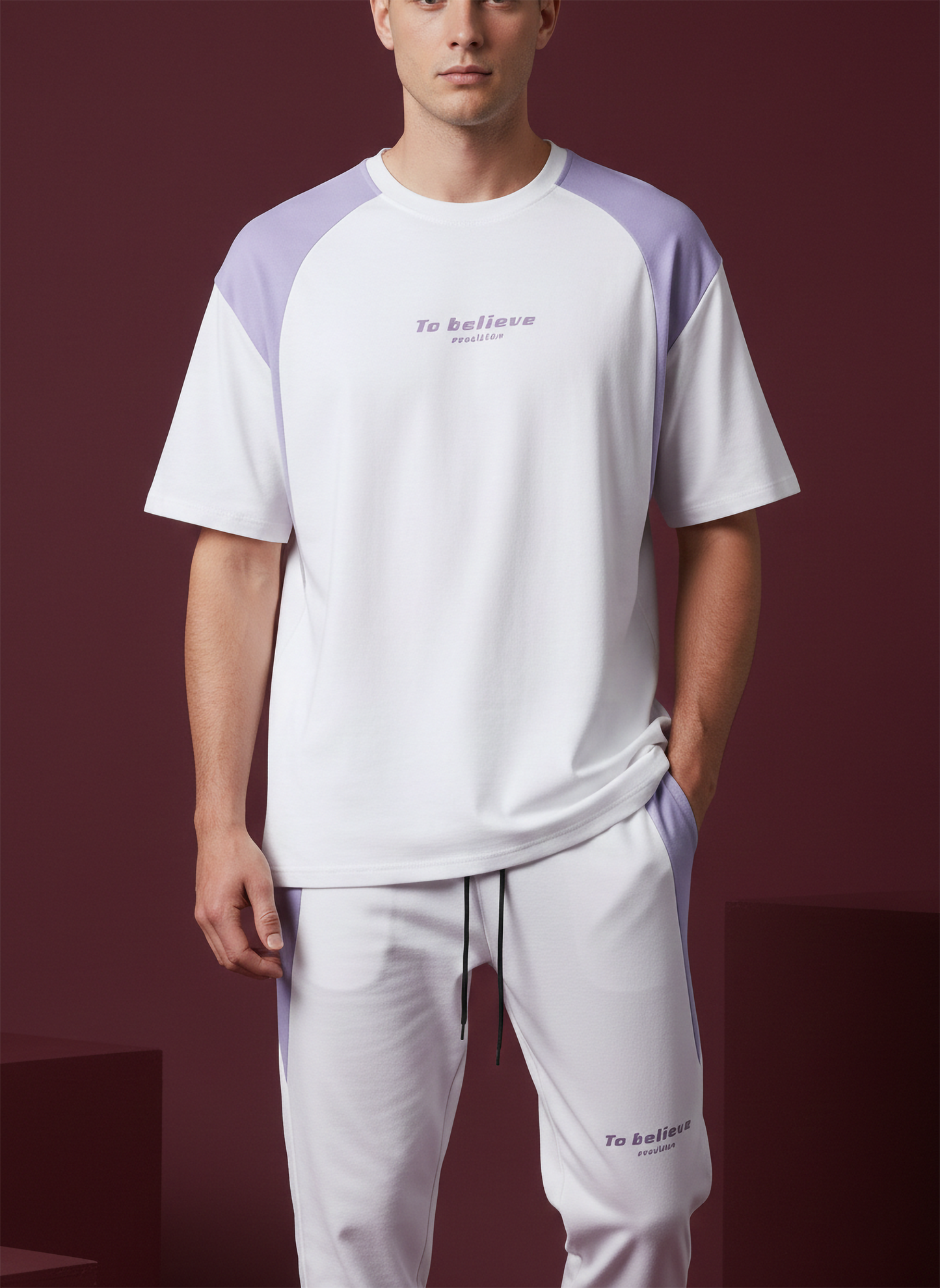 Men’s White & Purple Loungewear Co-Ord Set